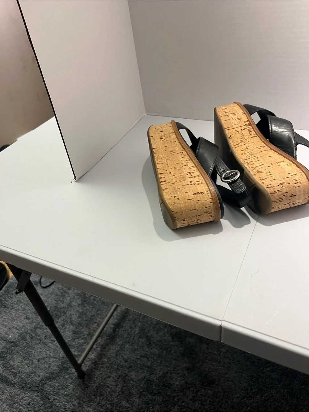 Prada Black Leather Cork Wedge Sandals with Slingback